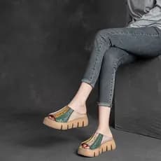 Novo estilo verão sandálias casuais de sola grossa contraste cor estilo na moda All-Match estilo Retro sapatos de plataf