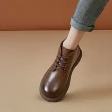 Camada superior de couro botas curtas femininas outono inverno alta qualidade Casual botas planas femininas Retro moda A
