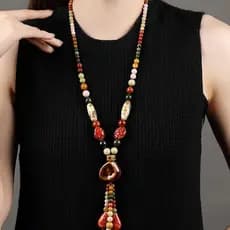 Estilo étnico High-End cerâmica camisola corrente feminina estilo longo All-Match pingente outono inverno colar 2023 nov