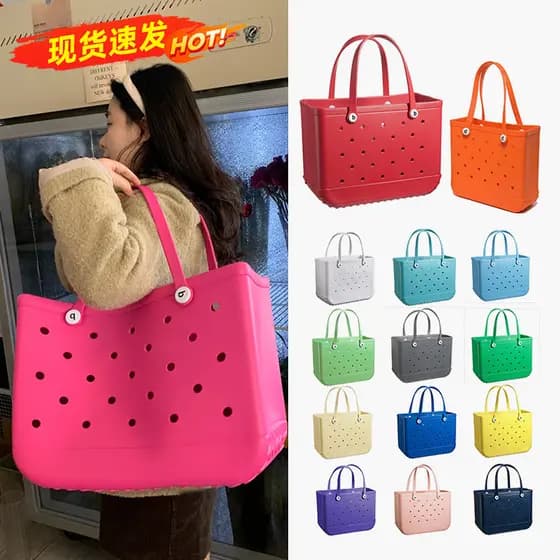 [Grande Bolsa] EVA Natação Buraco Bolsa Portátil Praia Bolsa Doce Cor Acampamento Ao Ar Livre Bolsa Sacola de Grande Cap
