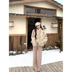 Kumikumi moda terno gola solta jaqueta de pele feminina primavera cordão calças casuais calças retas terno de duas peças
