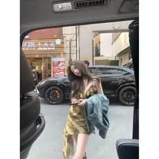 Kumikumi quente estilo menina babados impresso estilingue vestido feminino verão elegante cintura estreita Irregular sai