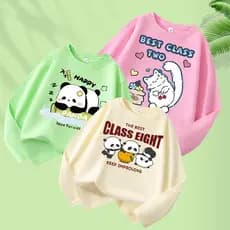 Camiseta de manga comprida para meninas algodão puro solto em torno do pescoço roupas infantis de outono médio grande ro