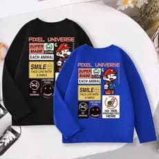 Meninos de manga comprida camiseta puro algodão primavera outono roupas dos desenhos animados Mario crianças roupas de o