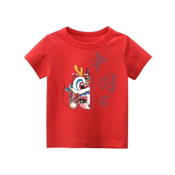 100% algodão de alta qualidade manga curta verão solto 2026 novo estilo nacional na moda impresso camiseta meninos bonit