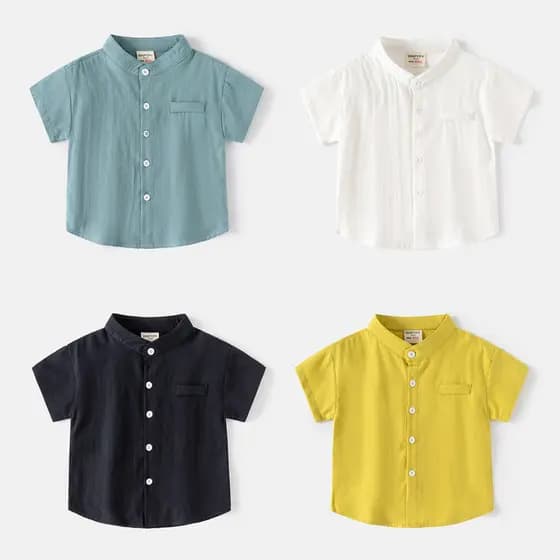Crianças camisa de manga curta verão gola alta meninos Casual camisa com decote em V versão coreana bebê cor sólida Loo