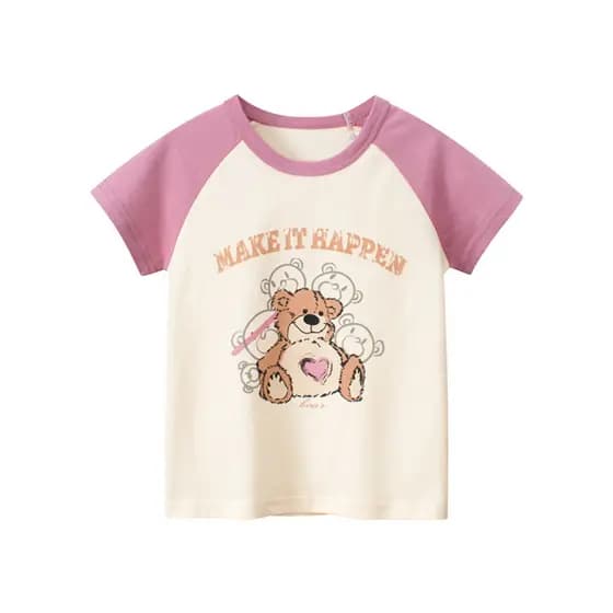 Meninas de manga curta camiseta versão coreana roupas infantis 2026 verão topo bebê dos desenhos animados urso crianças