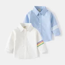 Crianças camisa de manga comprida na moda 2026 primavera novo estilo lapela puro algodão confortável meninos cor sólida