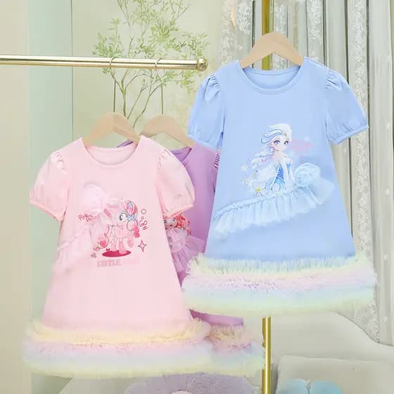 2025 novo estilo meninas camiseta vestido primavera verão versão coreana crianças vestido bebê menina vestido de gaze de