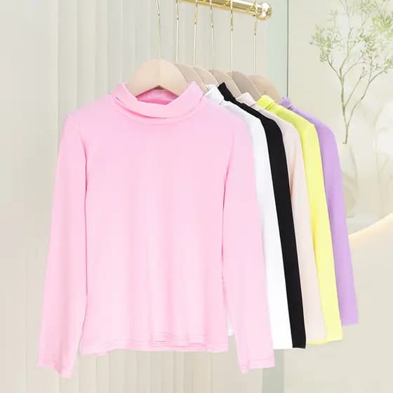2024 primavera verão estilo fino influenciador gola alta Modal camisa de fundo meninas topo doce cor bebê roupas infanti