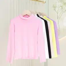 2024 primavera verão estilo fino influenciador gola alta Modal camisa de fundo meninas topo doce cor bebê roupas infanti