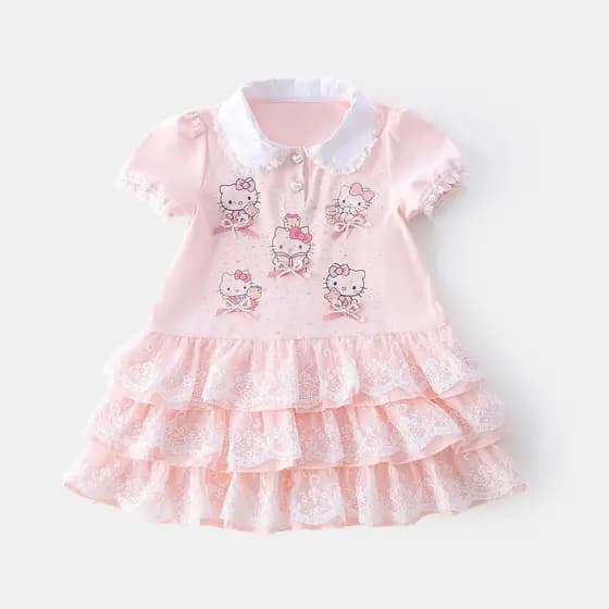 2026 verão novo estilo meninas polo bolo vestido crianças dos desenhos animados quente diamante rendas menina vestido de