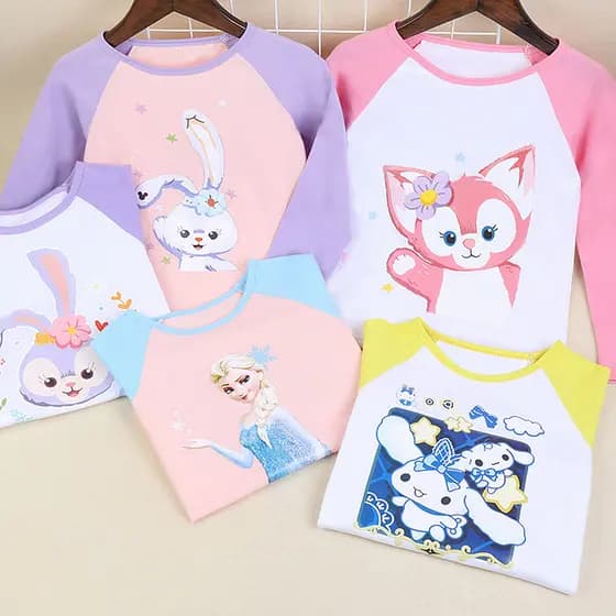 Primavera outono meninas camiseta de manga comprida puro algodão em torno do pescoço topo meninas exterior usar camisa d