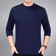 Camiseta masculina de manga comprida para idosos de meia-idade, cor sólida, tamanho grande, gola redonda, inverno, outon