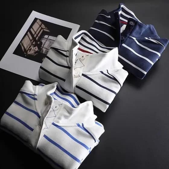 Exportação de comércio exterior polo azul branco listrado gola alta camisa polo moletom meia palma jaqueta de algodão fe