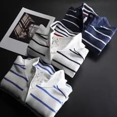 Exportação de comércio exterior polo azul branco listrado gola alta camisa polo moletom meia palma jaqueta de algodão fe