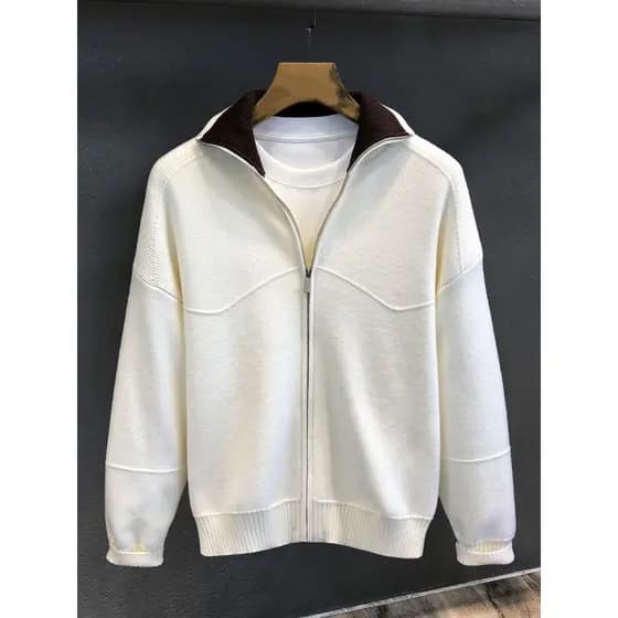 Outono inverno engrossado contraste cor de malha Cardigan jaqueta masculina High-End estilo preguiçoso lapela japonesa s
