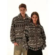 Outono inverno novo estilo Polar velo Jacquard jaqueta das mulheres dos homens High-End Casual estilo preguiçoso quente