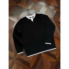 Japonês Retro contraste cor em torno do pescoço falso camisola de duas peças masculino outono inverno Casual solto inter