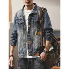 High-End Denim jaqueta masculina outono lapela Retro à prova de vento jaqueta 2026 primavera novo estilo americano bonit