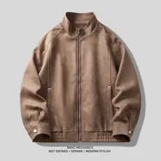 Luz estilo maduro sarja textura Jacquard gola alta jaqueta masculina 2025 outono novo estilo All-Match High-End jaqueta