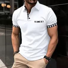 2025 verão camisa polo esportiva masculina europeu americano solto tamanho grande xadrez camisa polo bolso lapela manga