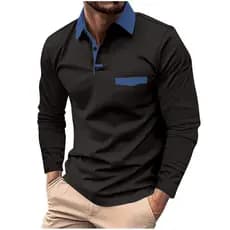 Camisa polo masculina europeia americana com lapela de manga comprida 2025 primavera outono novo estilo camisa polo bols
