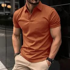2025 verão lapela pulôver camisa polo bolso no peito camisa polo esportiva masculina topo Casual manga curta cor sólida