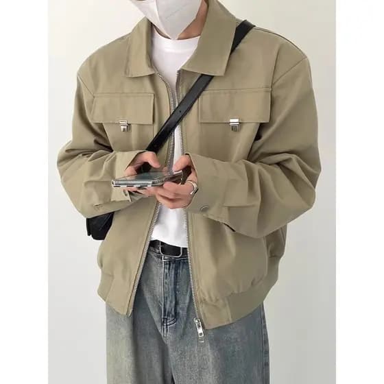 American Street Wear Tooling Jaqueta Administrativa Masculina Multi-bolso Design Curto Cardigan Jaqueta Bomber Jaqueta d
