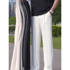 High-End calças brancas masculinas não-ferro Drape solto terno reto calças ajuste elástico fivela Casual terno calças