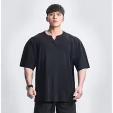Camiseta masculina plissada com decote em v americana, seda gelada de alta qualidade, secagem rápida, manga curta, trein