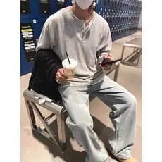 Bens europeus High-End falso moletom de duas peças masculino meio aberto botão Henry colarinho manga comprida camiseta P