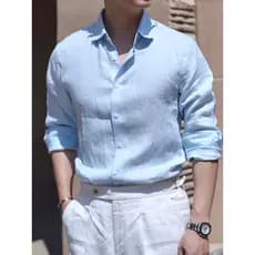 Camisa de linho de algodão estilo dinheiro antigo masculino estilo americano fino ajuste de manga comprida estilo fino r