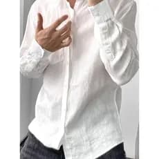 Camisa masculina de linho de algodão retrô americana, camisa solta de manga comprida, amigável à pele, respirável, bolso
