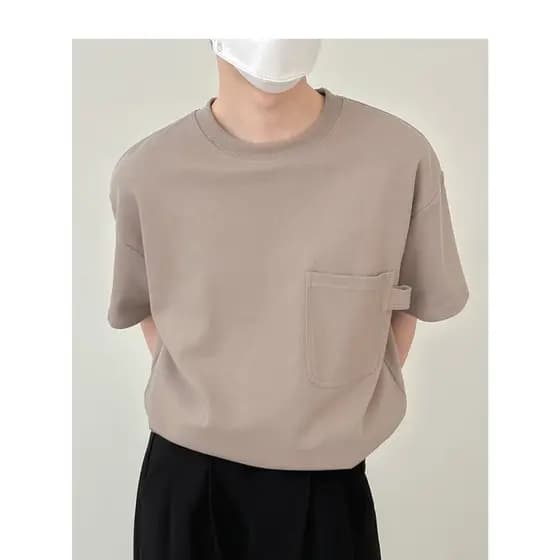 Francês Retro Workwear camiseta masculina Design sentido bolso tridimensional solto de manga curta algodão respirável es