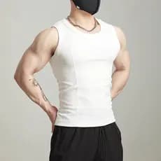 Americano pesado puro algodão rosqueado colete masculino costura Design magro estiramento sem mangas camiseta de Fitness