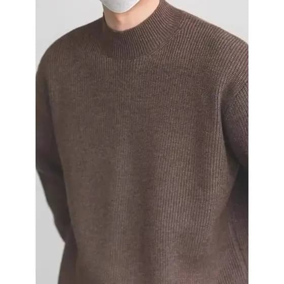 Suéter masculino de fio girado com meia gola alta e textura Pit Strip Slim fit de manga comprida
