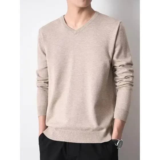 Core Yarn Knitwear Trendy masculino com decote em v Slim Fit moletom de manga comprida adequado para a pele Mo