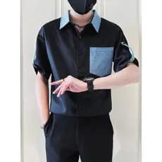 Roupas masculinas 2024 novo estilo High-End camisa preta masculina de manga curta Street Wear Casual contraste cor camis