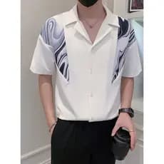 Verão luz estilo maduro gelo seda camisa de manga curta masculina versão coreana costura camisa de manga média masculina