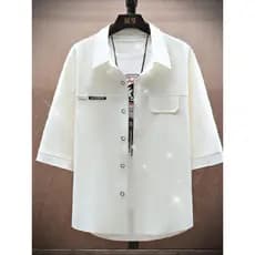 Verão gelo seda camisa de manga curta masculina meia manga macacão polegada camisa masculina adolescente três quartos me