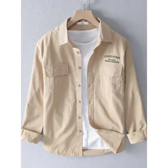 2024 novo estilo primavera outono masculino de manga comprida na moda Workwear camisa masculina topo estilo japonês solt