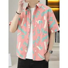 Camisa de manga curta masculina verão Street Wear 2024 novo estilo impresso solto camisa de manga média na moda All-Matc