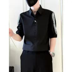 Camisa preta de manga curta masculina verão Street Wear fino ajuste rufião bonito camisa bordada 2026 novo estilo mascul
