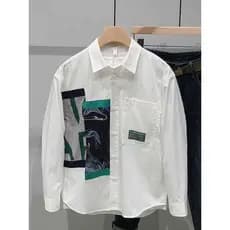 Primavera verão outono novo estilo abstrato impresso camisa de manga comprida masculina na moda costura solta topo moda