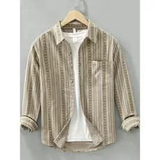 Nicho japonês Design listrado camisa de manga comprida masculina primavera outono solto Casual veludo High-End camisa ja