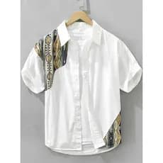 Verão novo estilo chinês costura Design Irregular camisa de manga curta masculina High-End Casual moda nacional na moda