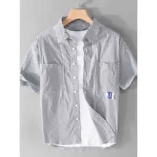 Verão Street wear Xiaoxiang estilo costura lapela camisa de manga curta masculina estilo coreano usar cortina solta seda