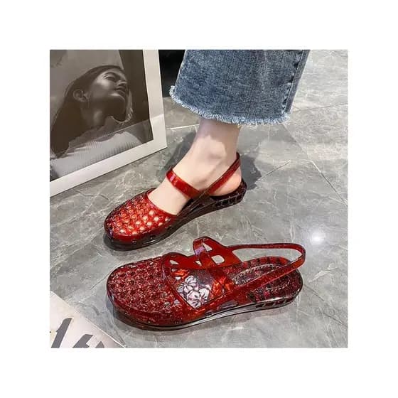 Oco cristal geléia Baotou sandálias chinelos feminino verão moda exterior usar salto grosso transparente mãe preguiçoso