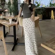 Novo estilo verão estilo coreano férias arco impressão renda Floral Fishtail saia puro desejo saia longa mais magro olha